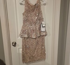 Adrianna Papell Blush Sequin Peplum Cocktail Dress